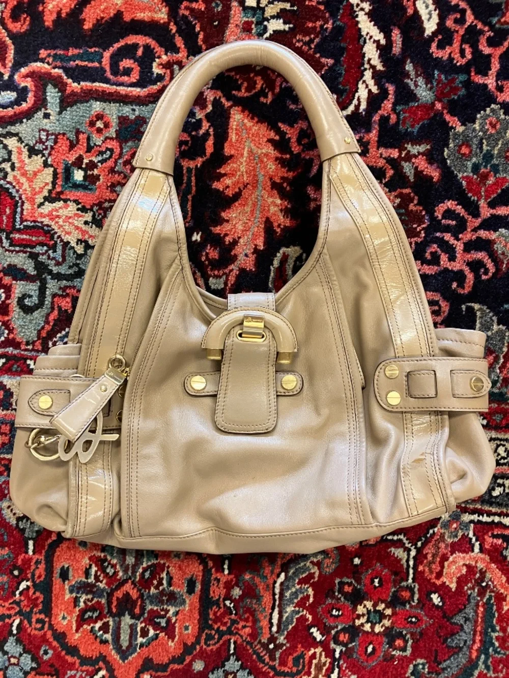 Vintage B Makowsky Leather Cream Tan Beige Hobo Shoulder Bag